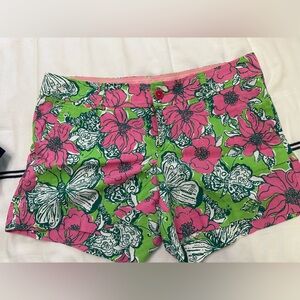 Lilly Pulitzer Green and Pink Bermuda Shorts Tropical Floral